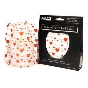 Luminary Lanterns 4 Pack Water Activated Floating LED Candles Heart Pattern